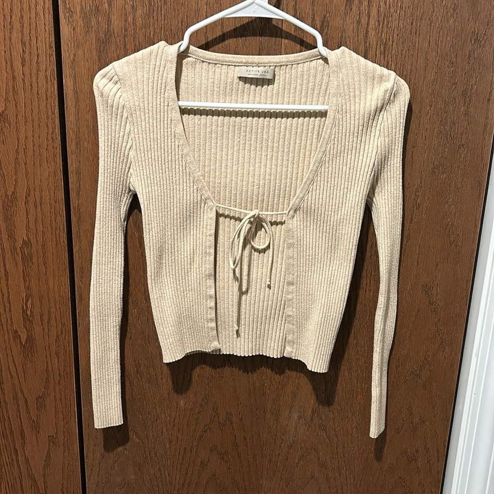 Active USA Sweater Tie Top - Cream